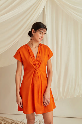 Front knot mini dress-Tangerine