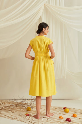 Drop shoulder elasticated waist midi dress-Sunshine Yellow