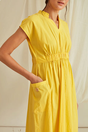 Drop shoulder elasticated waist midi dress-Sunshine Yellow