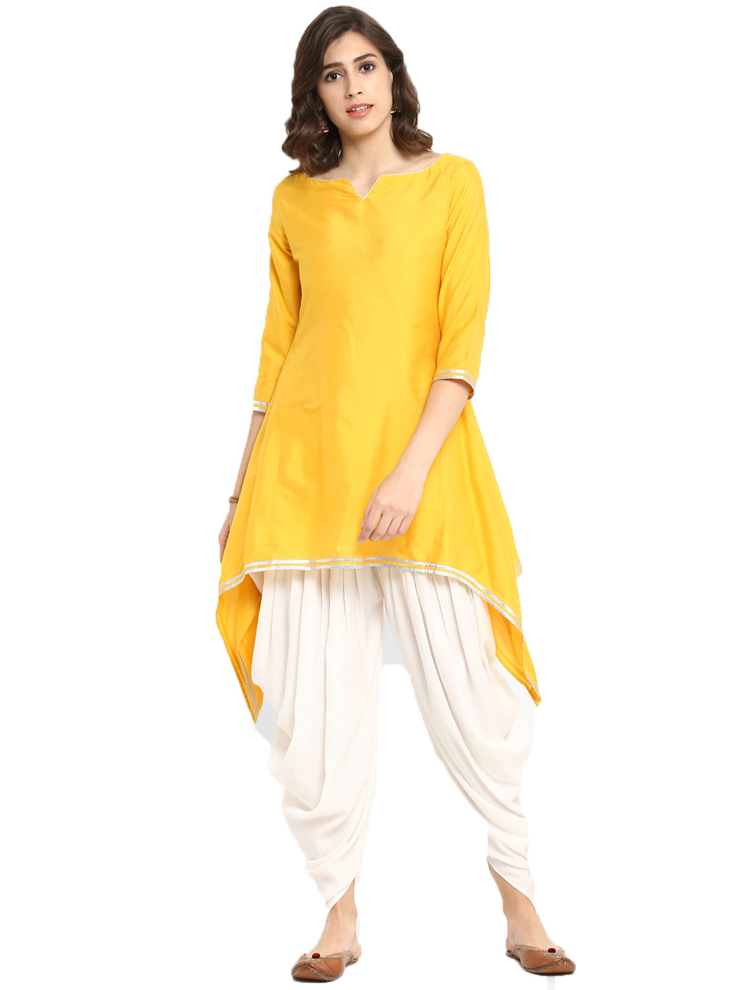 Yellow Banarasi Asymmetric Kurta