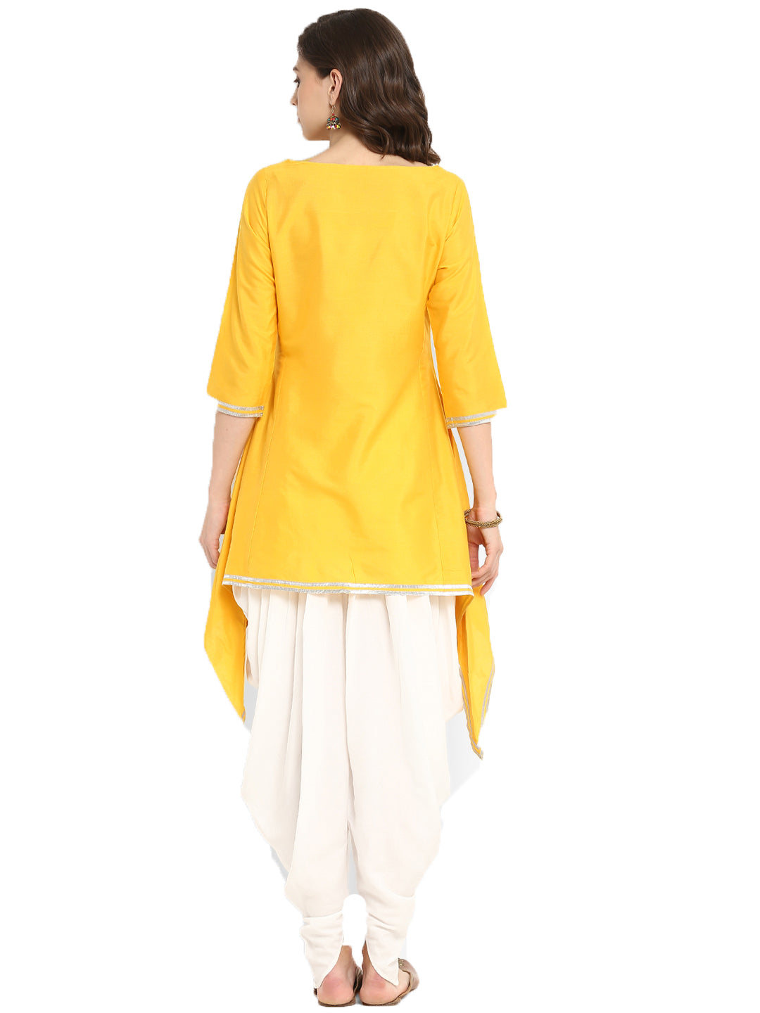 Yellow Banarasi Asymmetric Kurta