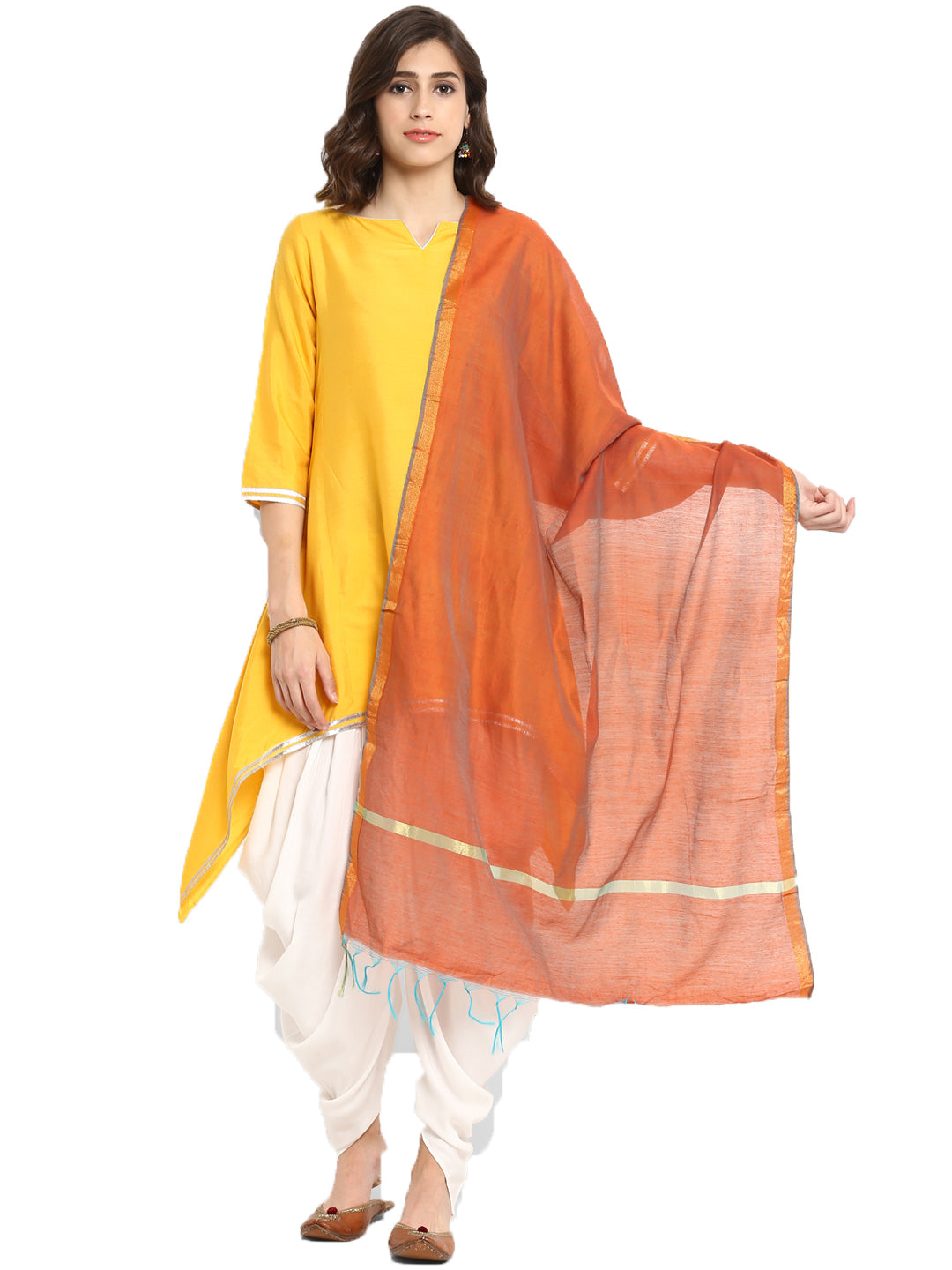 Yellow Banarasi Asymmetric Kurta