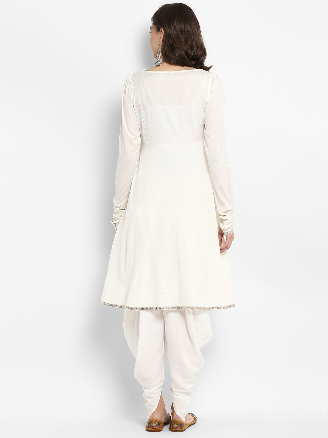 White Banarasi Flared Kurta with Churidar Sleeves