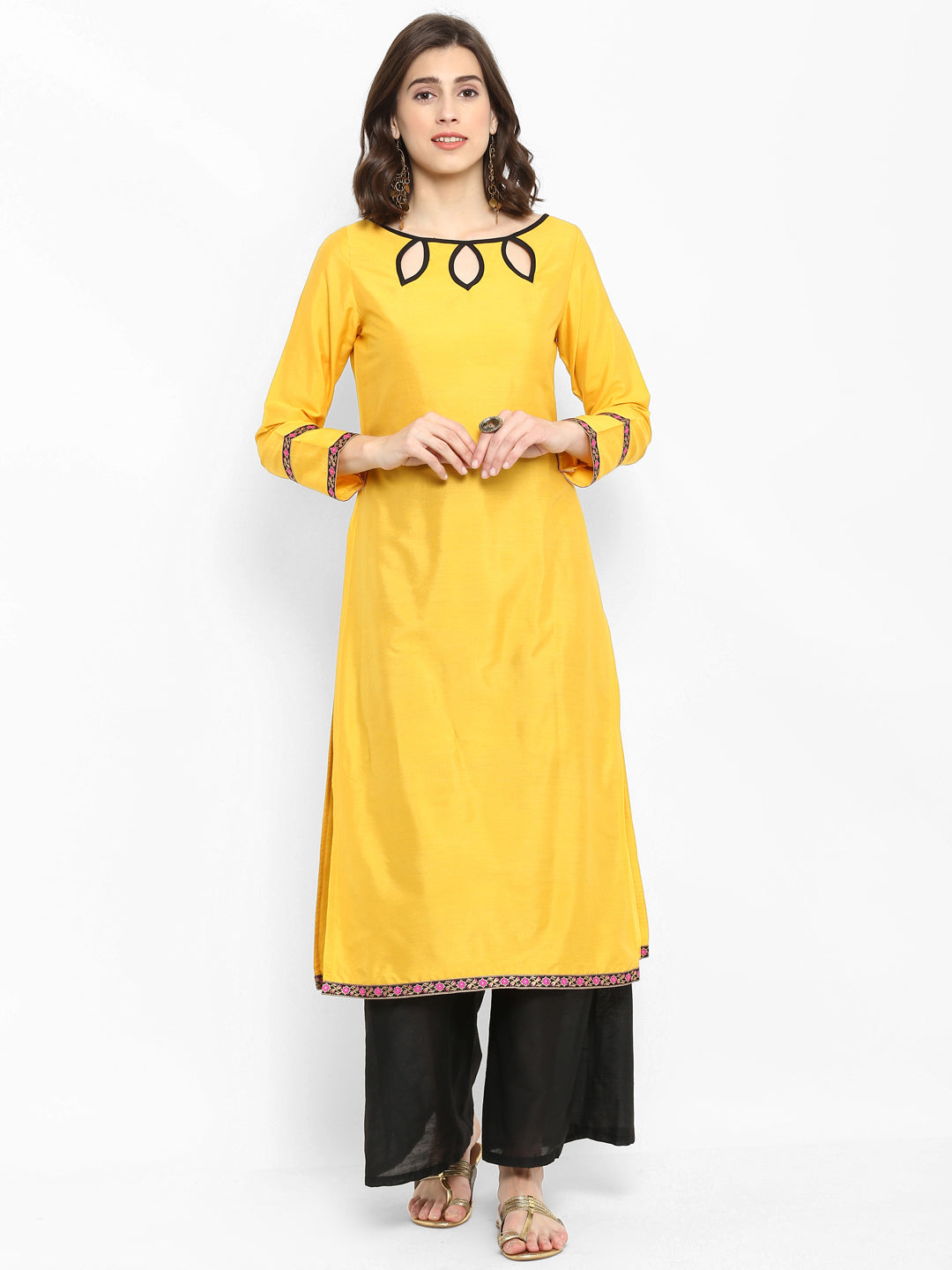 Abhishti Polysilk Long Straight Kurta with Keyhole Neck