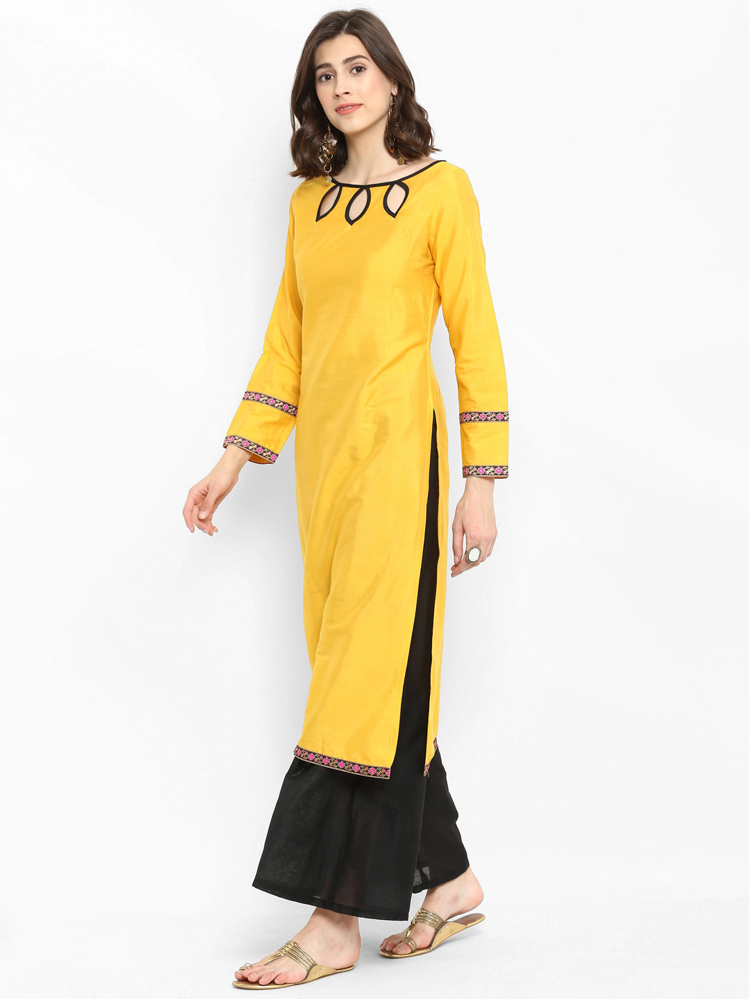 Abhishti Polysilk Long Straight Kurta with Keyhole Neck