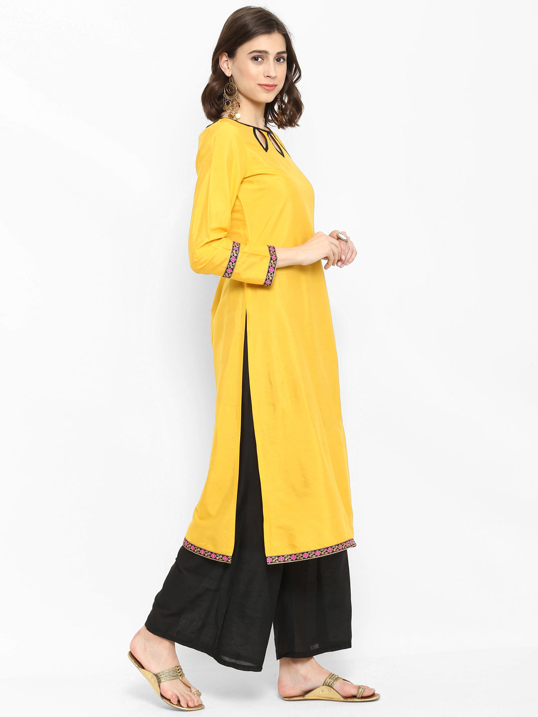 Abhishti Polysilk Long Straight Kurta with Keyhole Neck