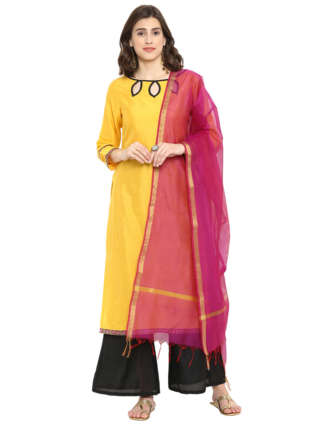 Abhishti Polysilk Long Straight Kurta with Keyhole Neck