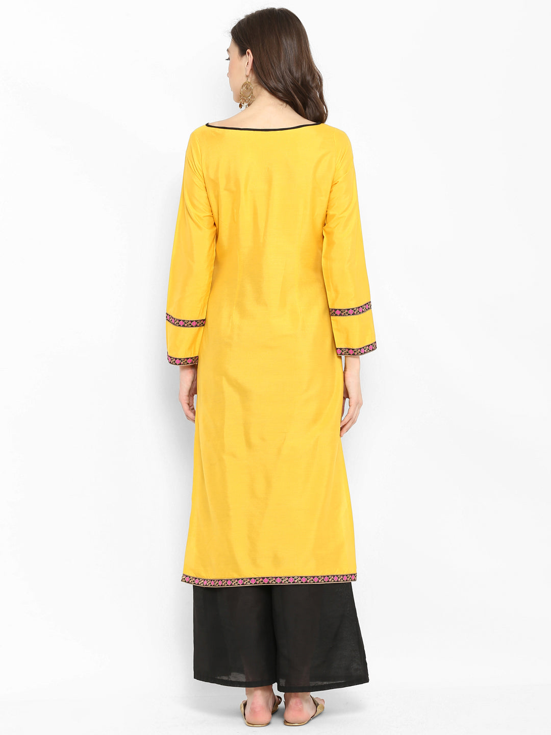 Abhishti Polysilk Long Straight Kurta with Keyhole Neck