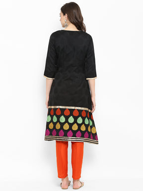 Abhishti Self Booti Chanderi A Line Kurta with Round neck and Fabric button detailing
