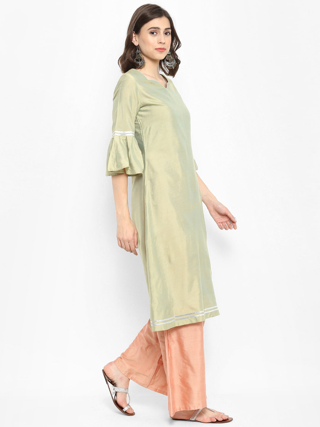 Abhishti Polysilk Pattel A Line Kurta with Flute Sleeves