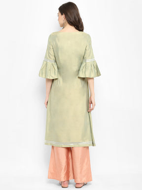 Abhishti Polysilk Pattel A Line Kurta with Flute Sleeves