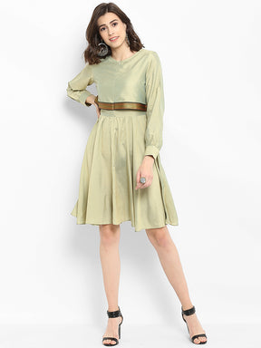 Abhishti Polysilk Short Dress with Front Zip and Cuffed Sleeves