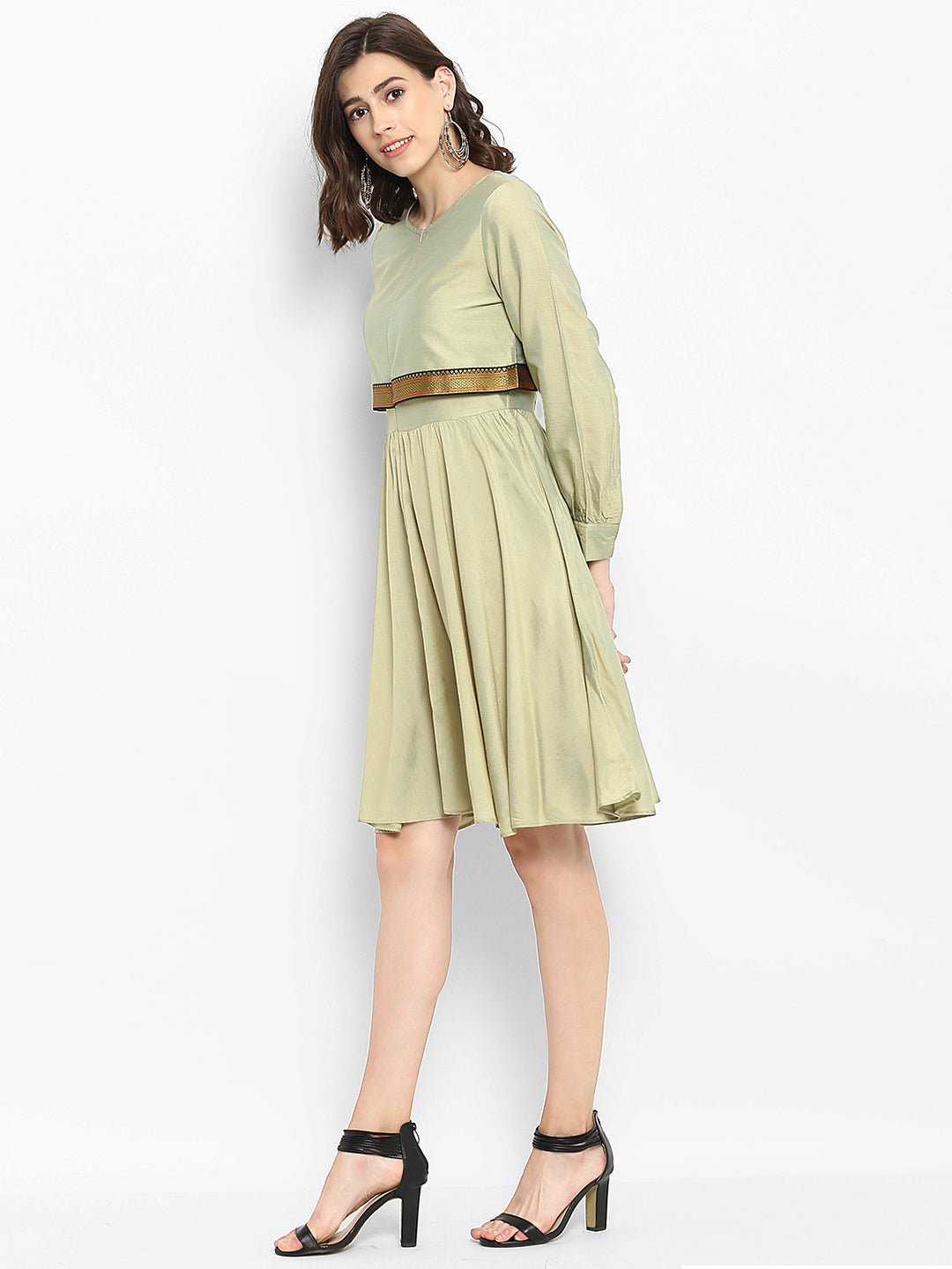 Abhishti Polysilk Short Dress with Front Zip and Cuffed Sleeves