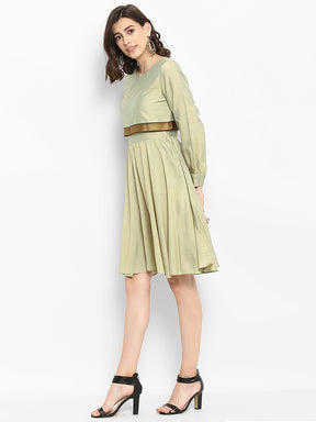 Abhishti Polysilk Short Dress with Front Zip and Cuffed Sleeves