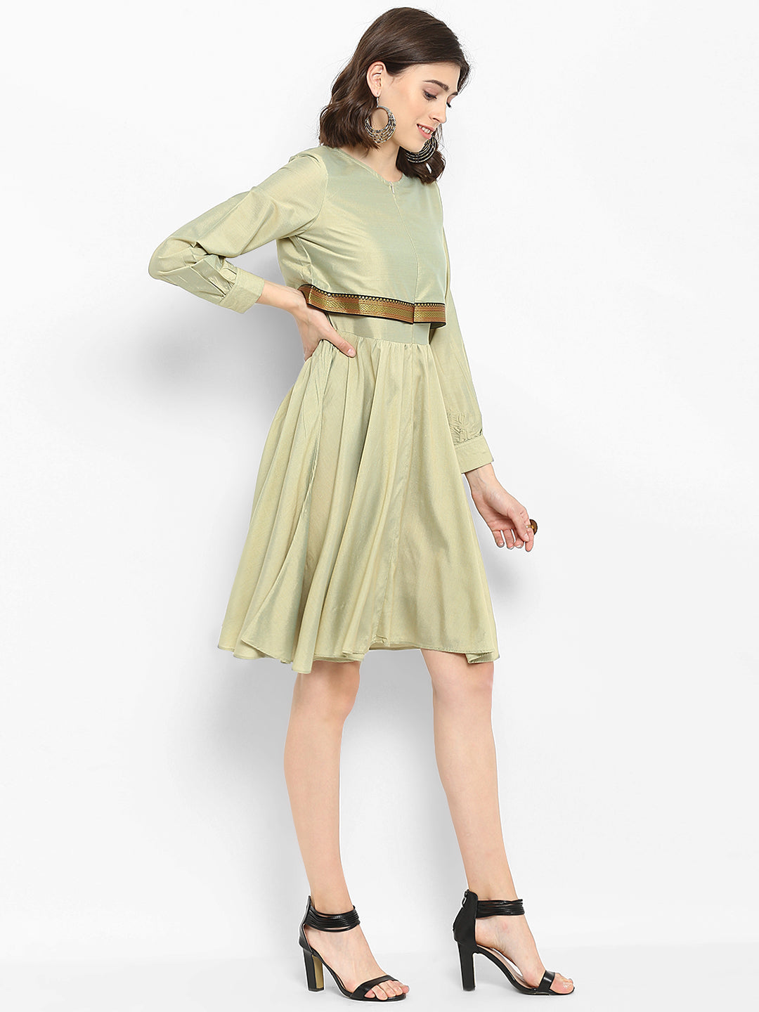 Abhishti Polysilk Short Dress with Front Zip and Cuffed Sleeves