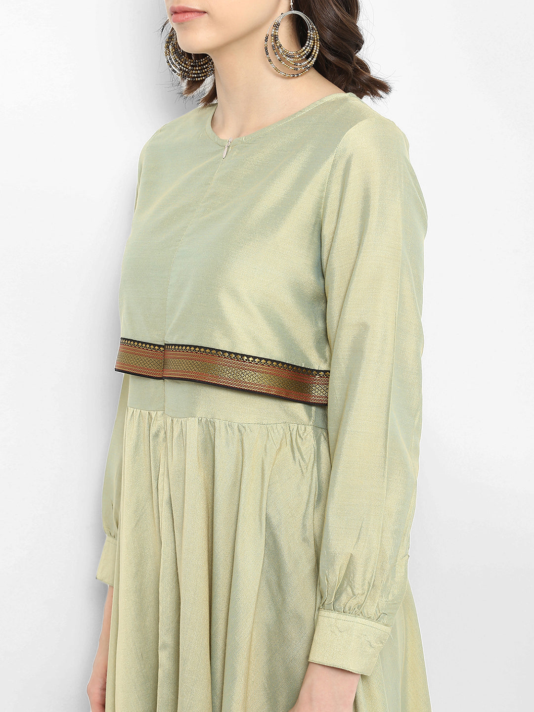 Abhishti Polysilk Short Dress with Front Zip and Cuffed Sleeves