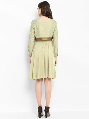 Abhishti Polysilk Short Dress with Front Zip and Cuffed Sleeves