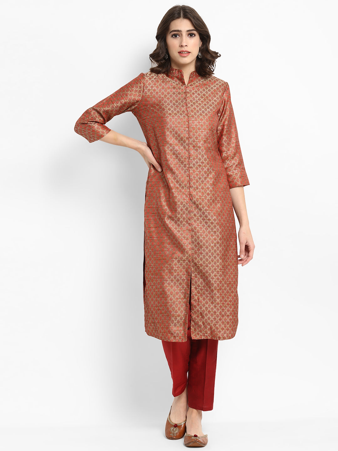 Abhishti Brocade Straight Sherwani style Kurta with Stand Collar