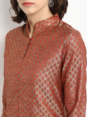 Abhishti Brocade Straight Sherwani style Kurta with Stand Collar