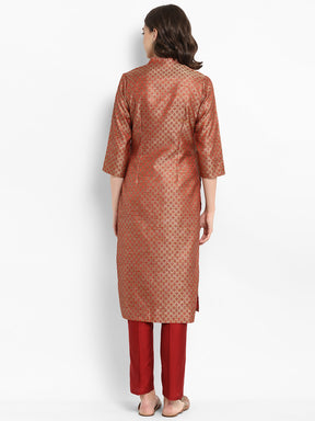Abhishti Brocade Straight Sherwani style Kurta with Stand Collar