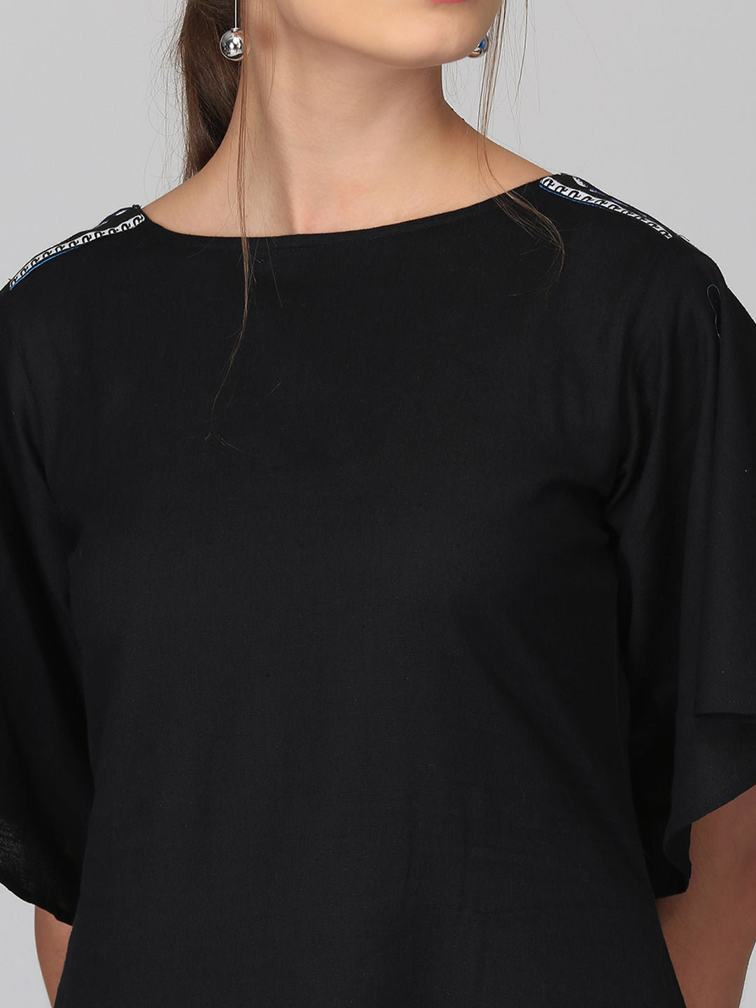 Abhishti Cotton Linen A line dress with Sanganeri Shoulder detail