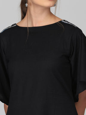 Abhishti Cotton Linen A line dress with Sanganeri Shoulder detail