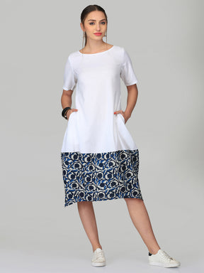 Abhishti Cotton linen Cocuun dress with Indigo detail