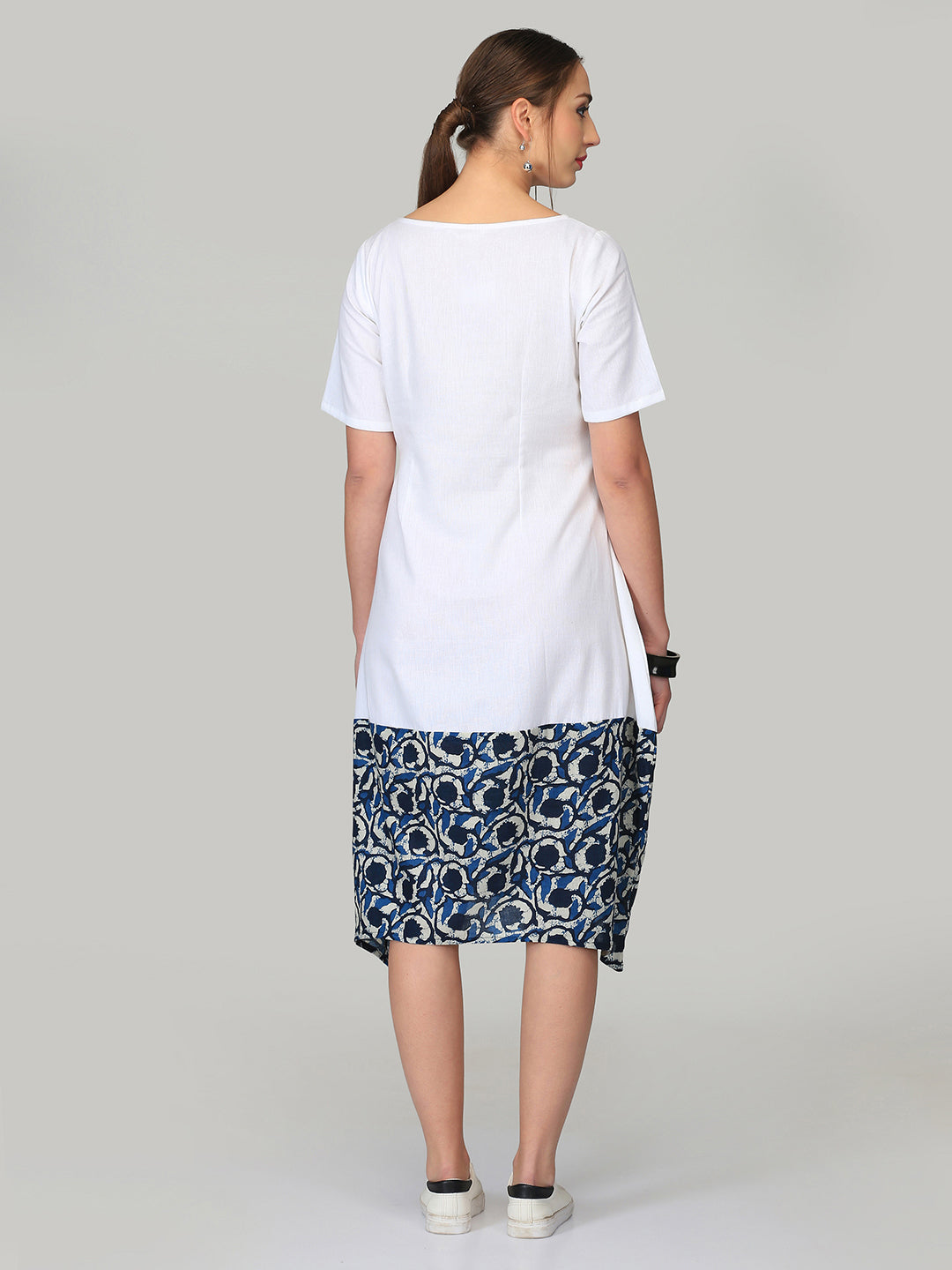 Abhishti Cotton linen Cocuun dress with Indigo detail