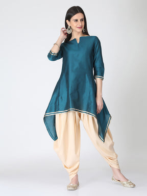 Peacock Green Banarasi A-Line Kurta With Long Sleeves