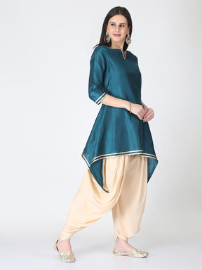 Peacock Green Banarasi A-Line Kurta With Long Sleeves