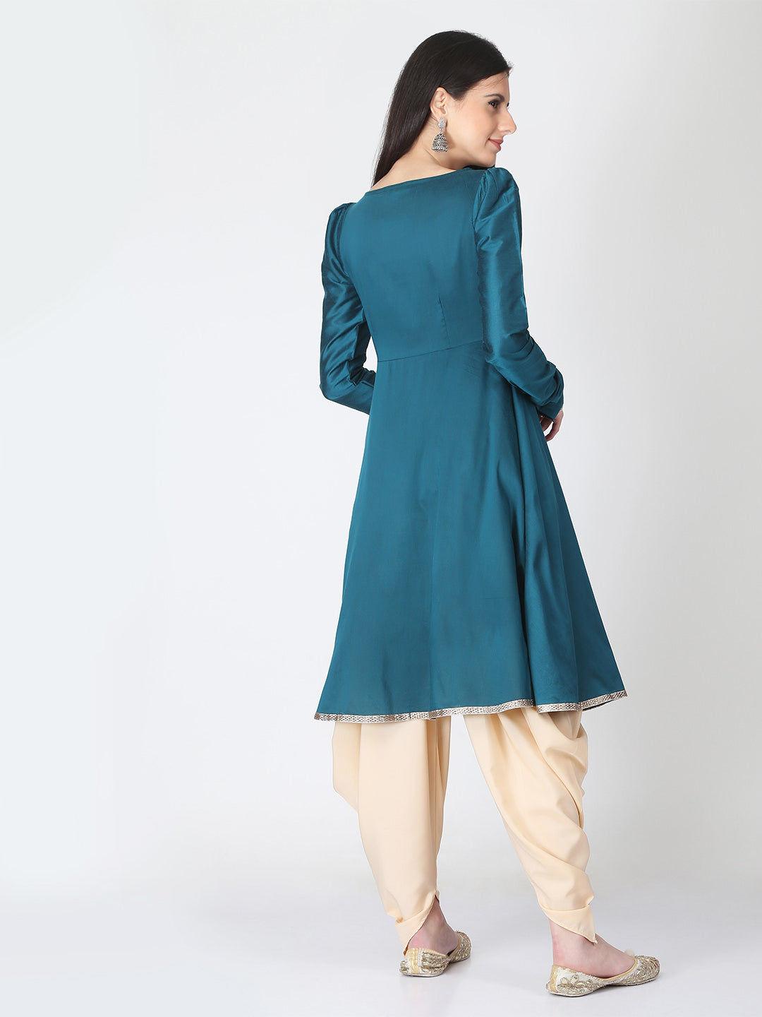 Navy Blue Cotton Silk Flared Kurta