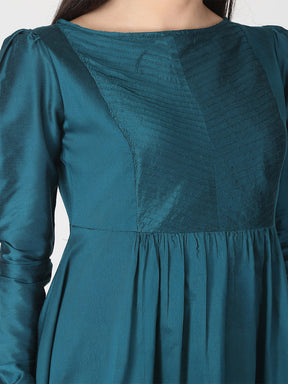Navy Blue Cotton Silk Flared Kurta