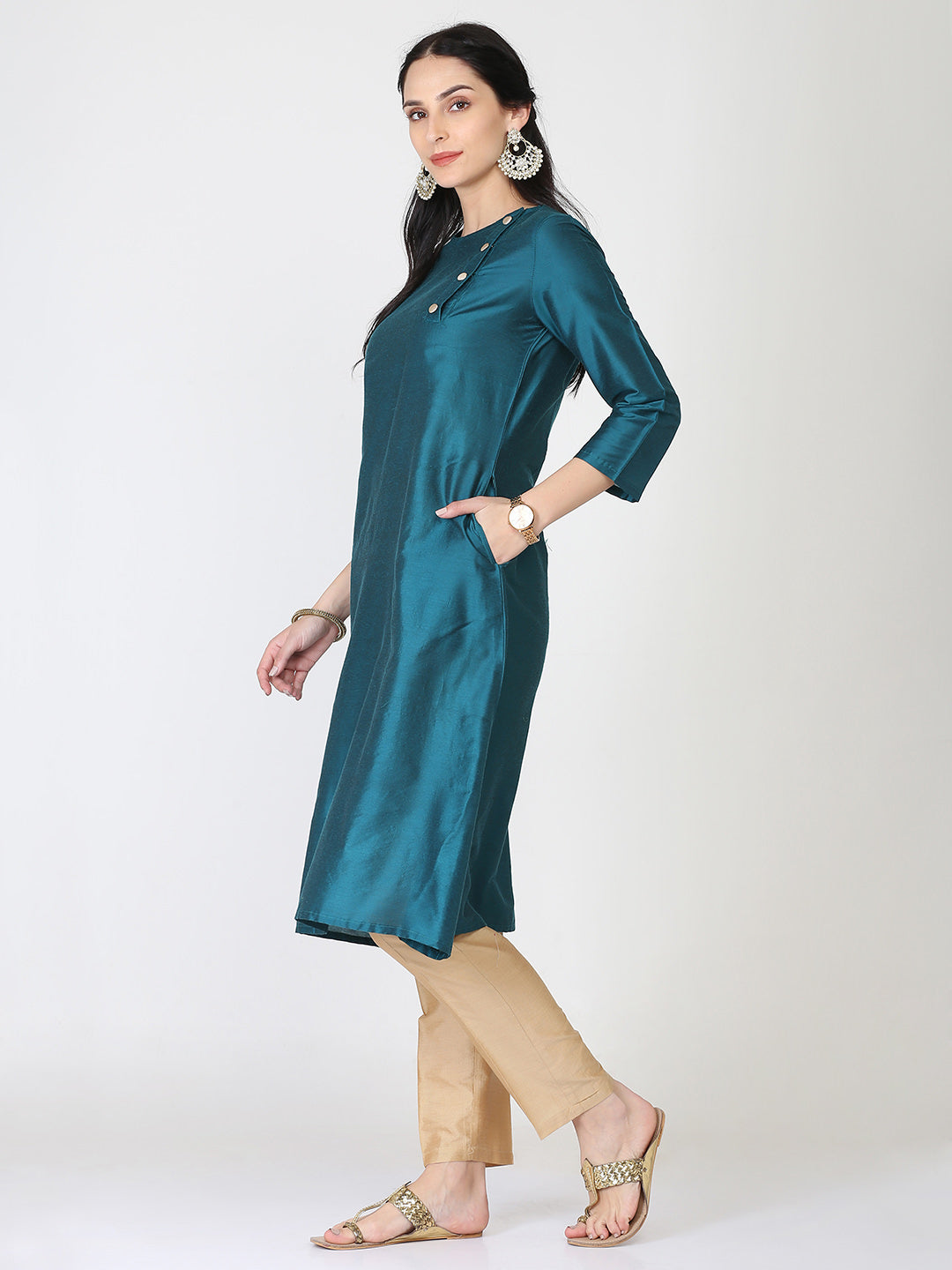 Abhishti Banarasi Cotton silk Side Placket A line Kurta