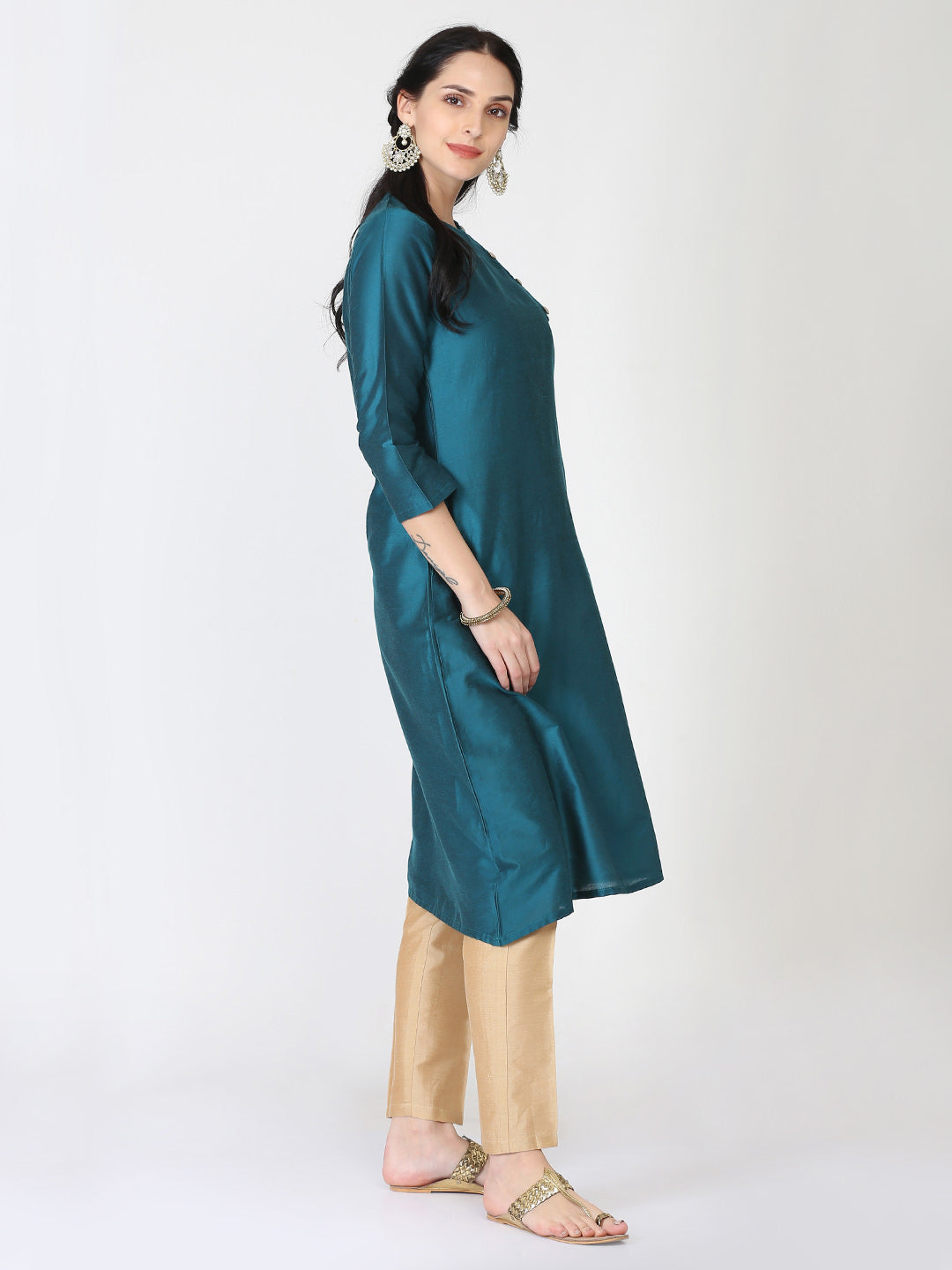 Abhishti Banarasi Cotton silk Side Placket A line Kurta