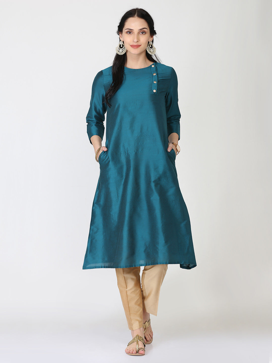 Abhishti Banarasi Cotton silk Side Placket A line Kurta