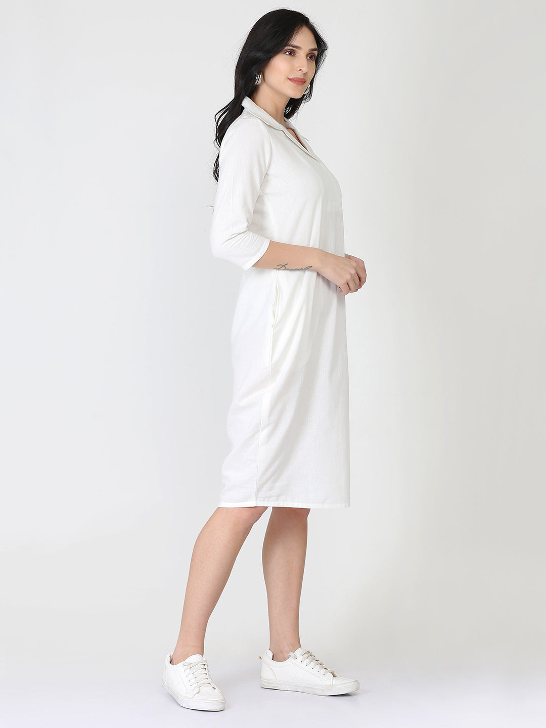 White Cotton Linen Tulip Dress