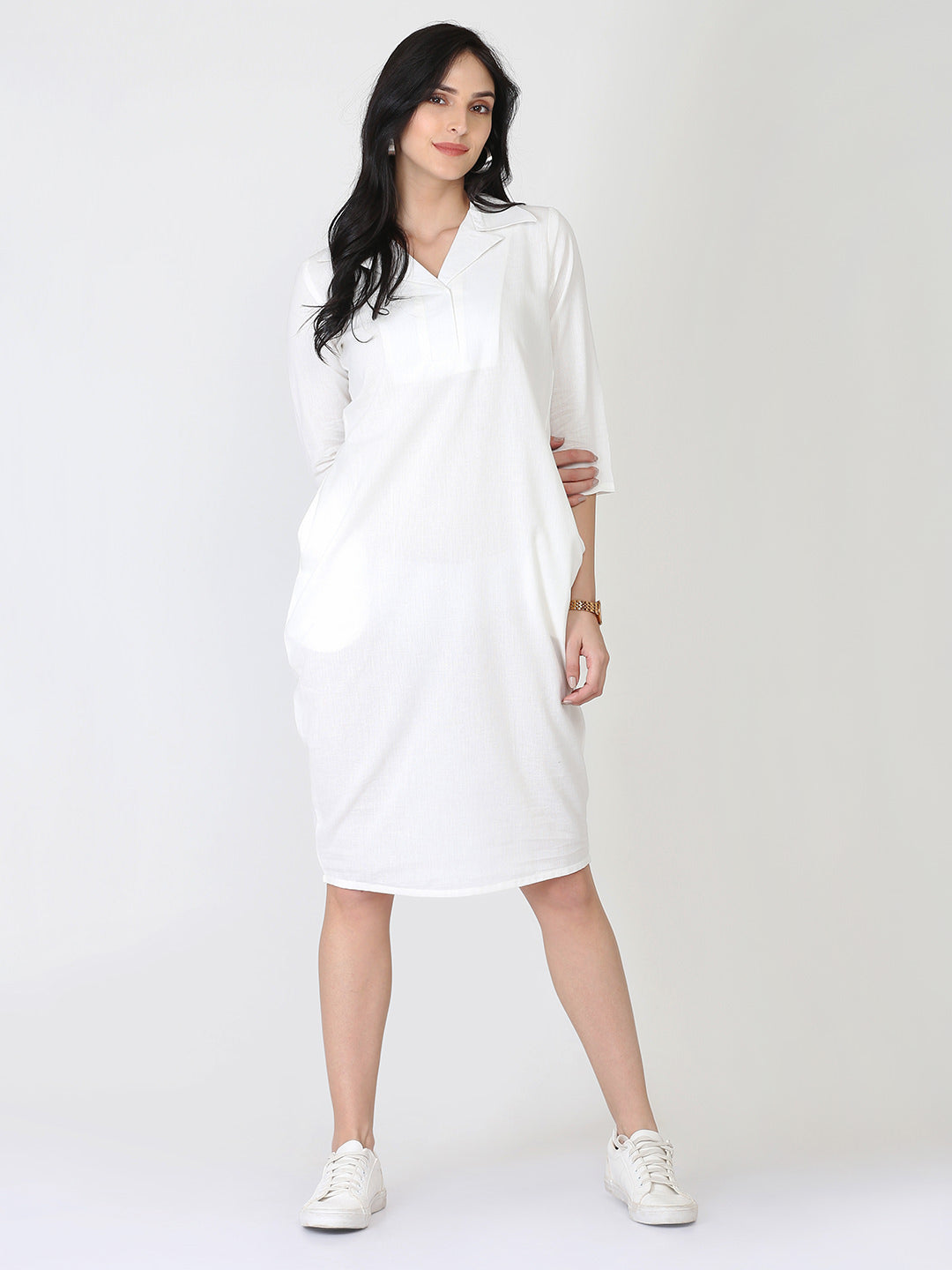 White Cotton Linen Tulip Dress