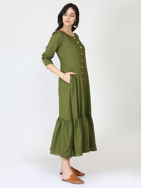 Olive Cotton Linen Button Down Dress