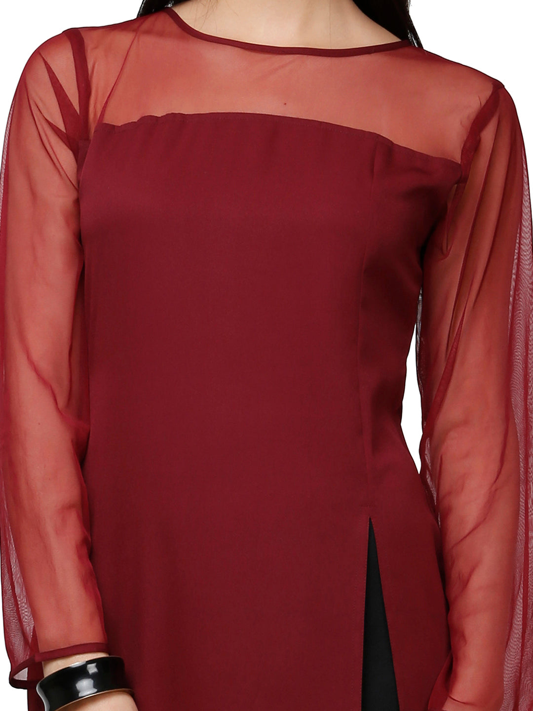 Abhishti Crepe side slit kurta with net yoke