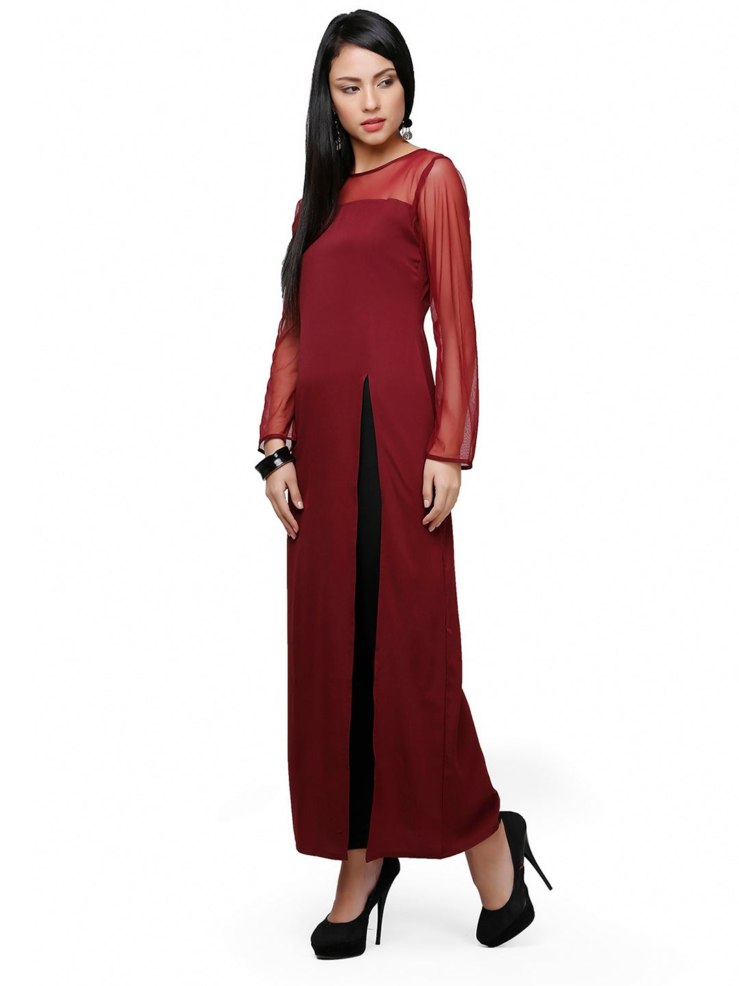 Abhishti Crepe side slit kurta with net yoke