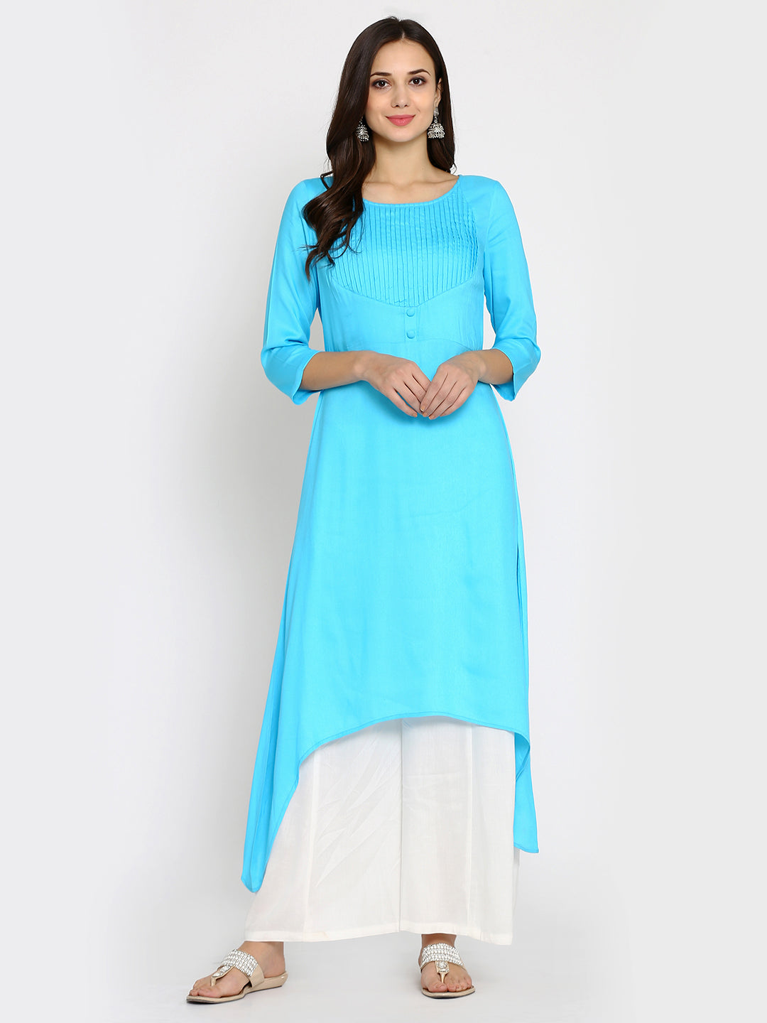 Abhishti Rayon pleated yoke high low kurta