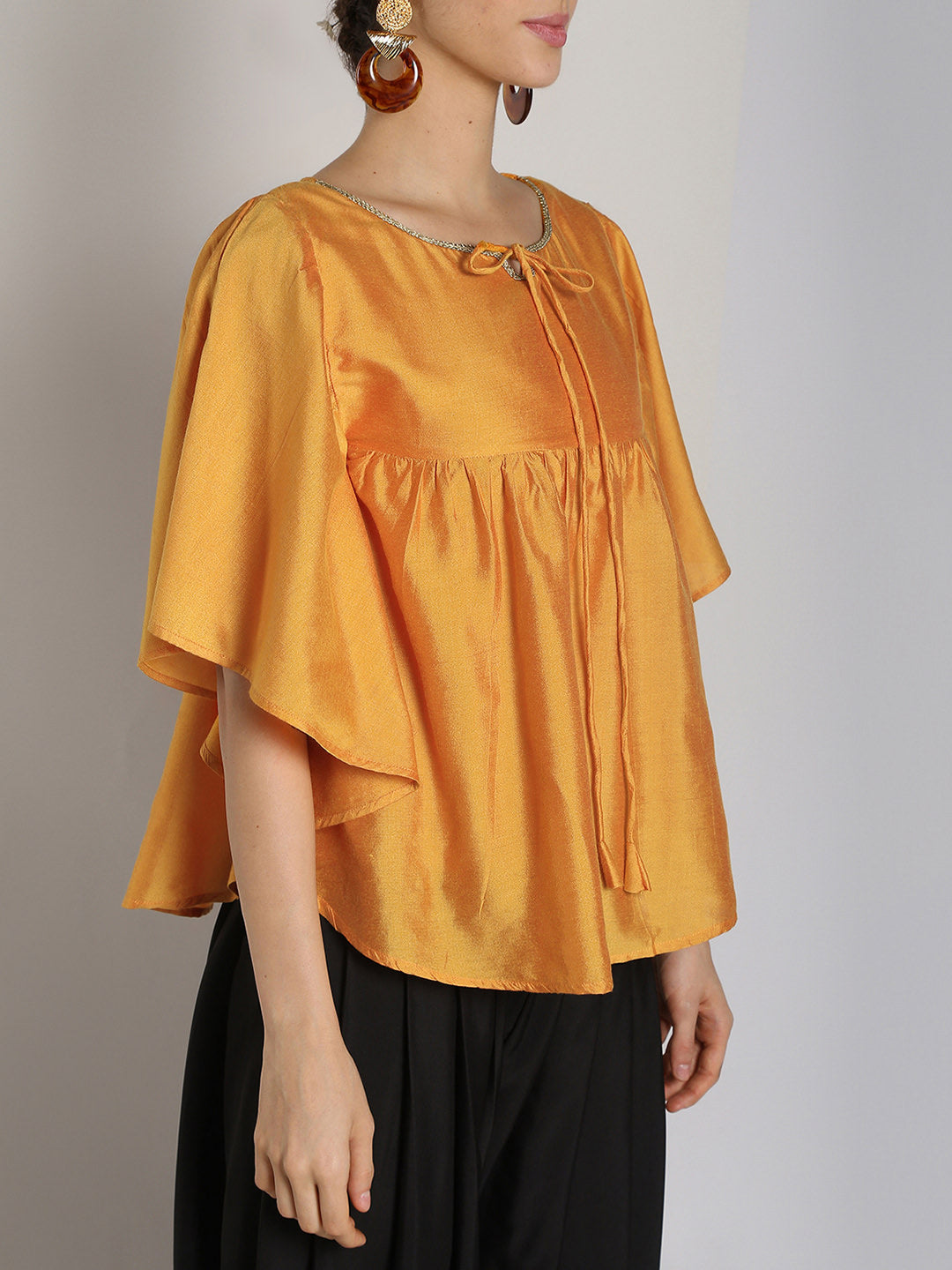 Abhishti Cotton Silk Kaftan Top With Lace Detail