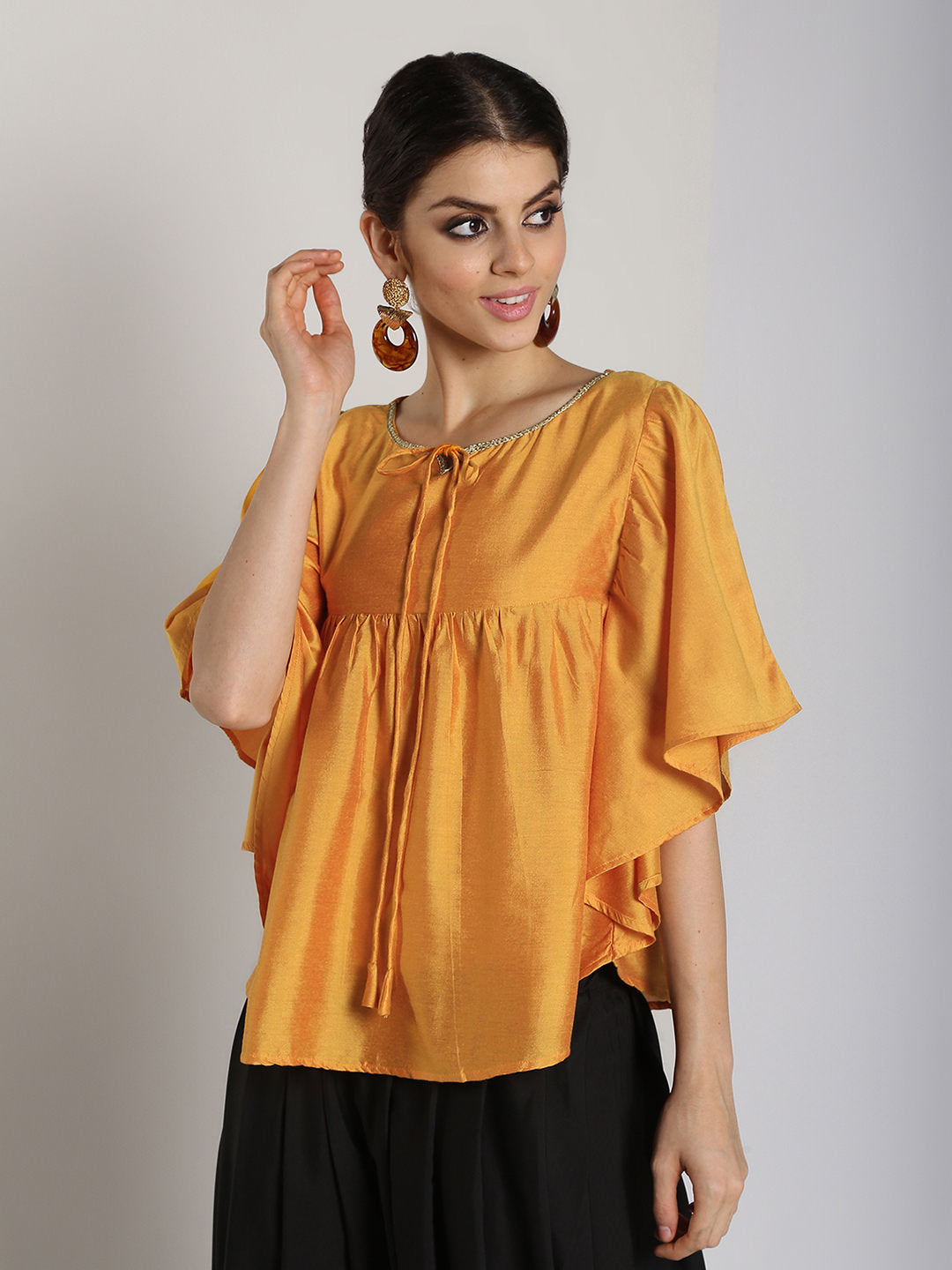 Abhishti Cotton Silk Kaftan Top With Lace Detail