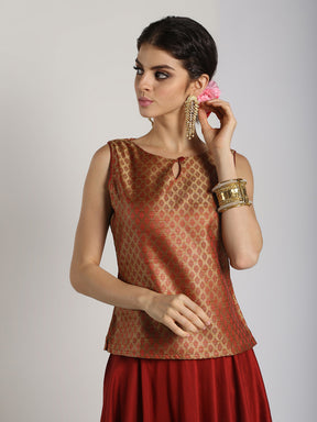Abhishti Brocade Top with contrast color detail