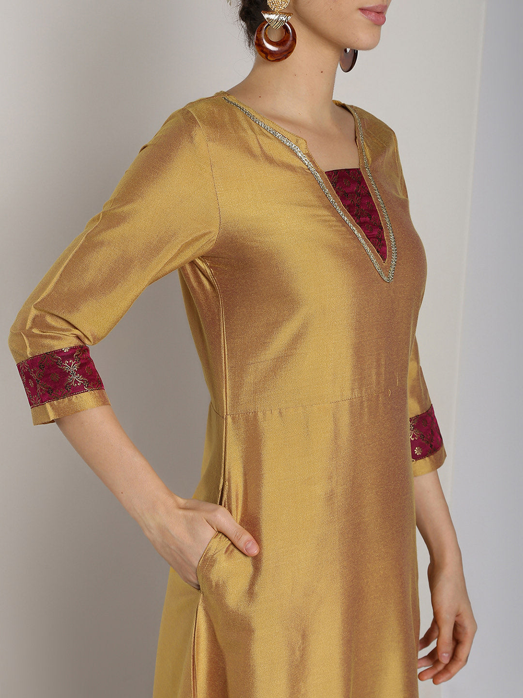 Abhishti Tiered dress with Brocade Inserts and lace detail