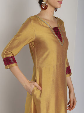 Abhishti Tiered dress with Brocade Inserts and lace detail