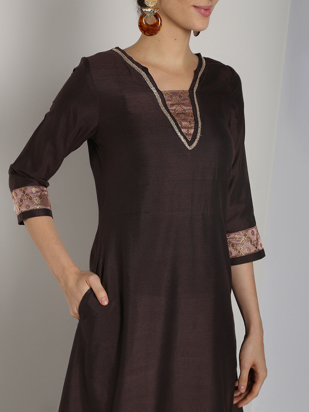 Abhishti Tiered dress with Brocade Inserts and lace detail