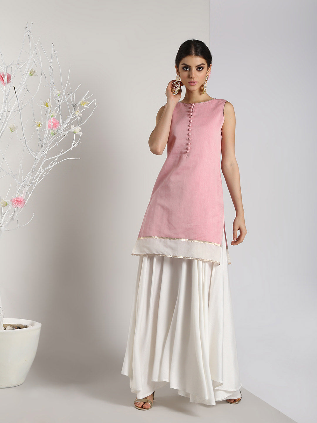 Abhishti Chandheri Zari Border Pastel Kurti
