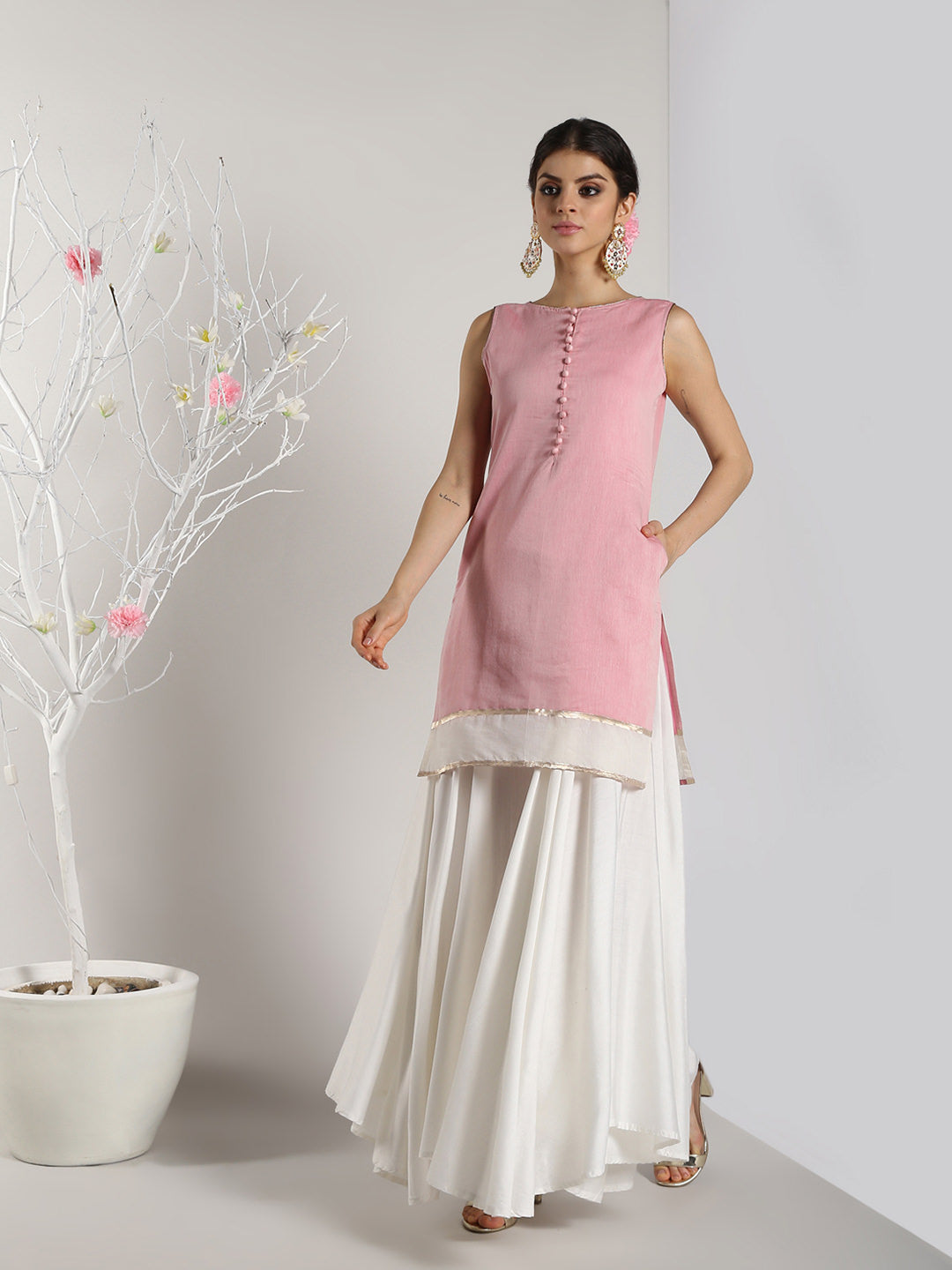 Abhishti Chandheri Zari Border Pastel Kurti