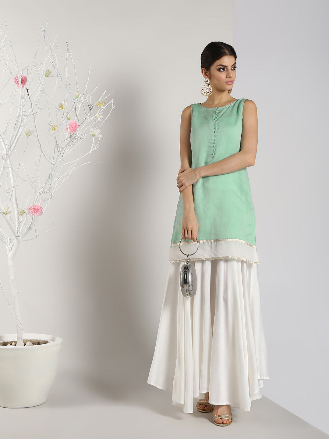 Abhishti Chandheri Zari Border Pastel Kurti